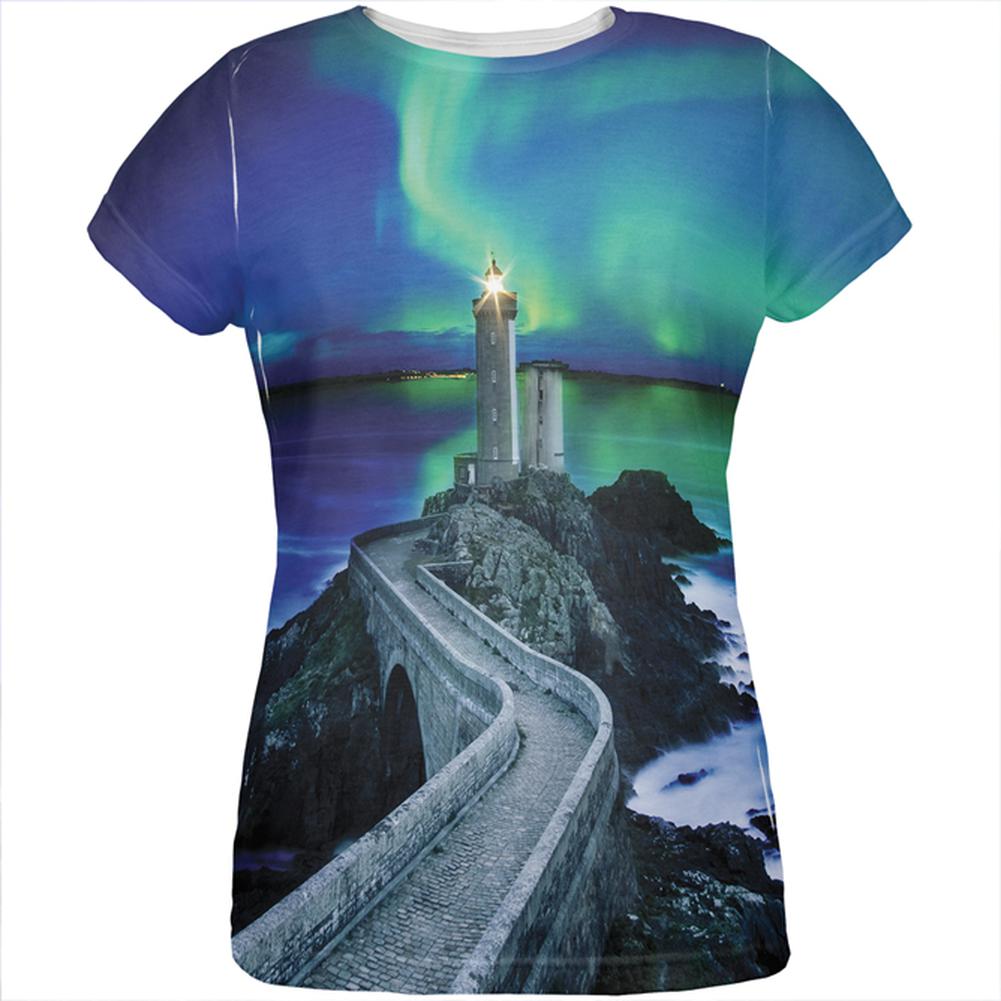 Northern Lights Aurora Lighthouse All Over Womens T Shirt Women's T-Shirts Old Glory 2XL Multi 