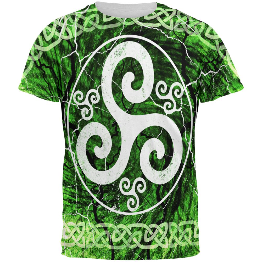 Celtic Triskelion Triskele Distressed All Over Mens T Shirt Men's T-Shirts Old Glory SM Multi 