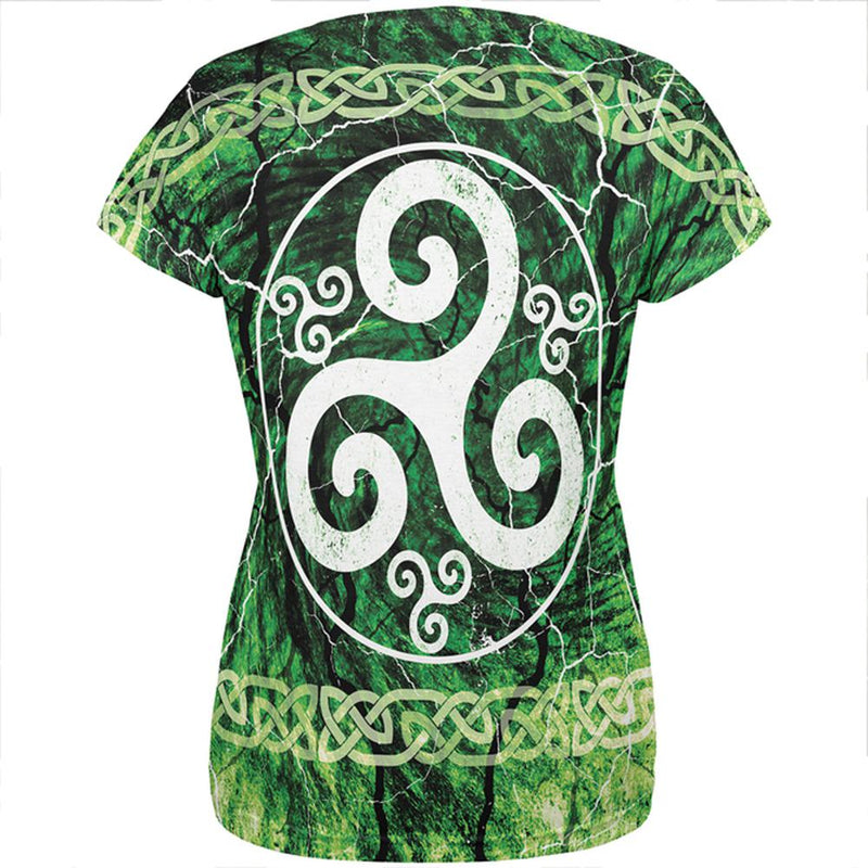 Celtic Triskelion Triskele Distressed All Over Womens T Shirt Women's T-Shirts Old Glory   