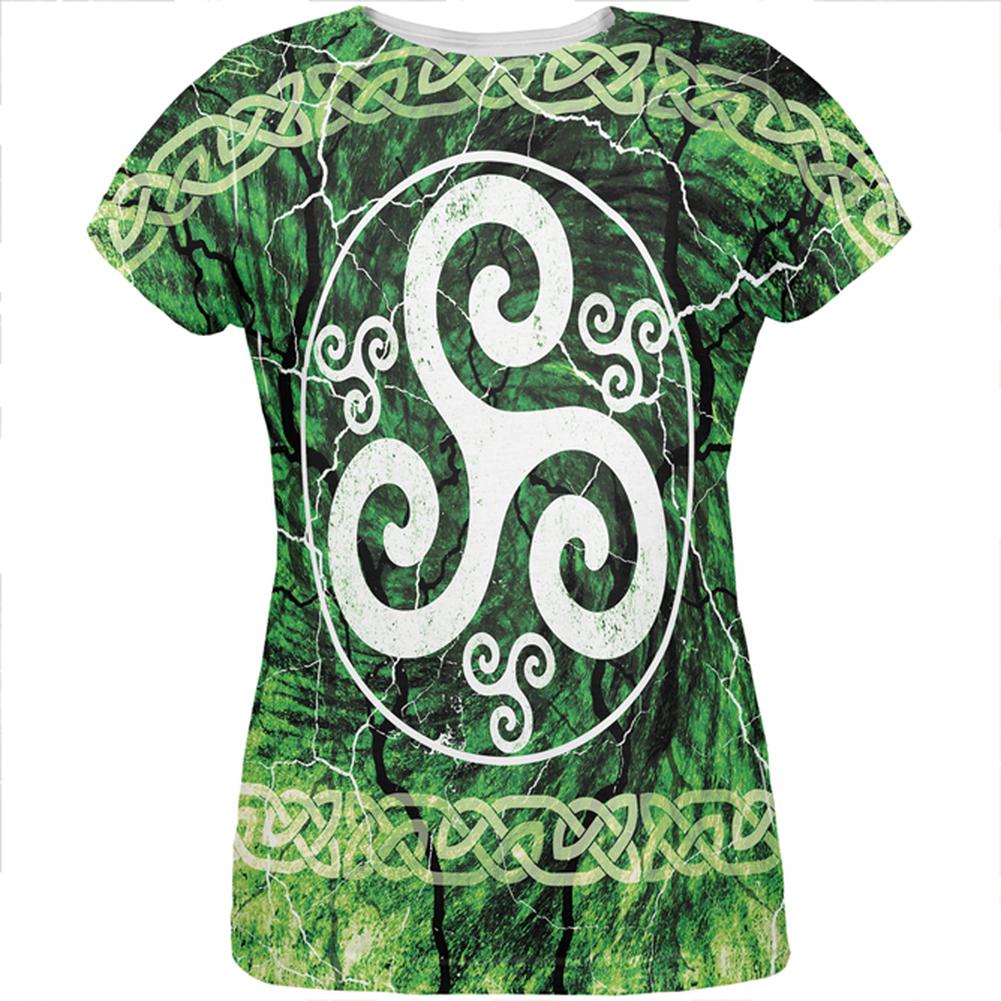 Celtic Triskelion Triskele Distressed All Over Womens T Shirt Women's T-Shirts Old Glory SM Multi 