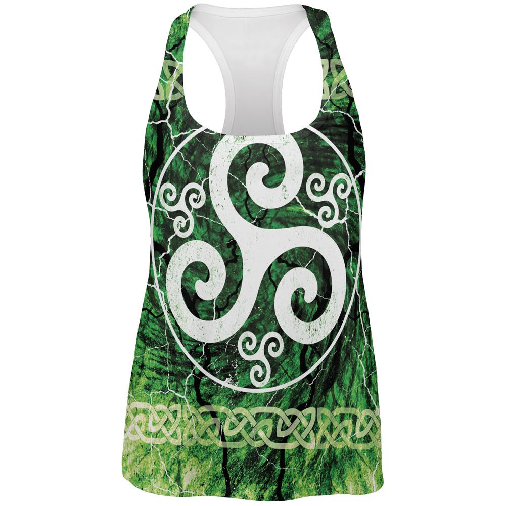 Celtic Triskelion Triskele Distressed All Over Womens Work Out Tank Top Women's Tank Tops Old Glory SM Multi 