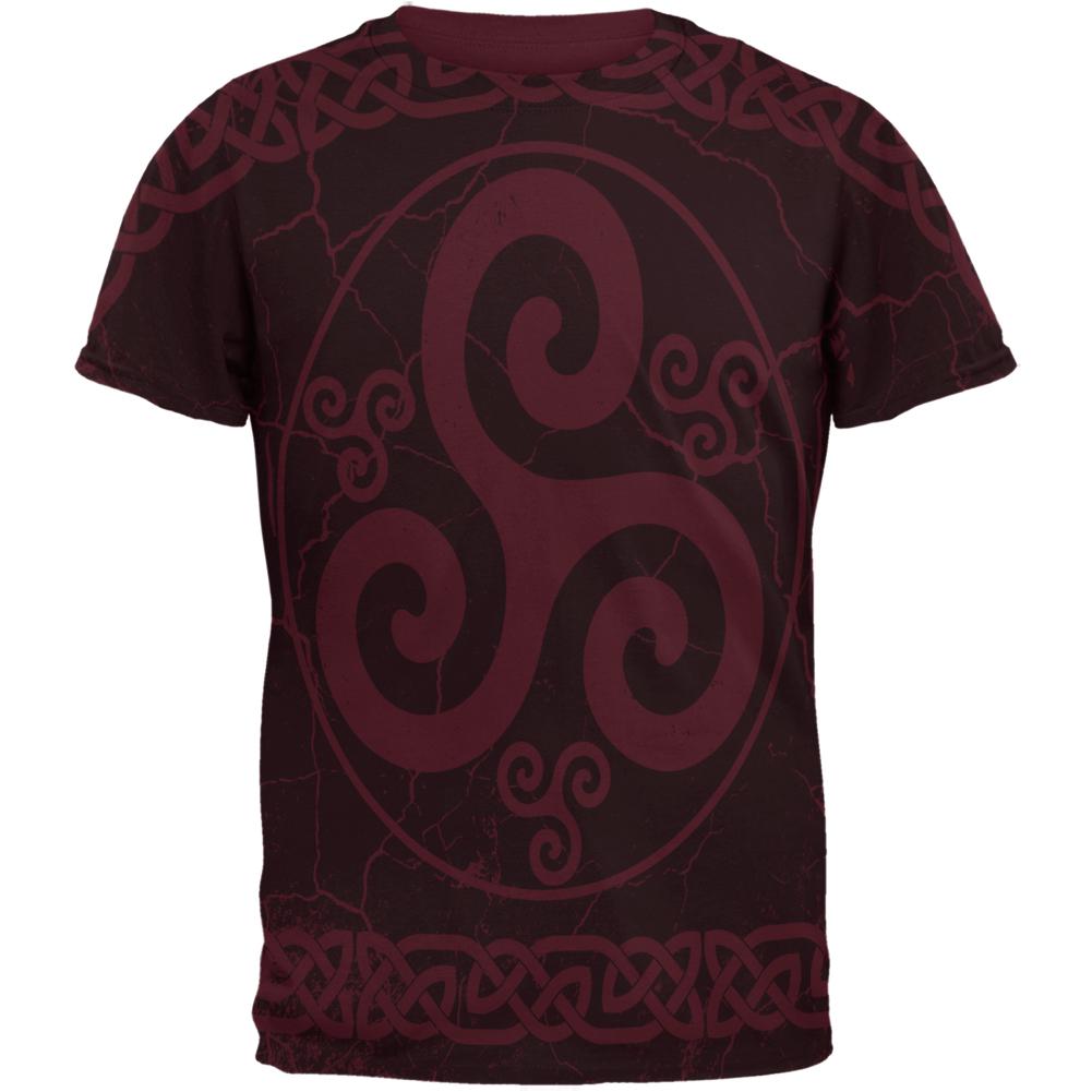 Celtic Triskelion Triskele Distressed Mens T Shirt Men's T-Shirts Old Glory SM Maroon 