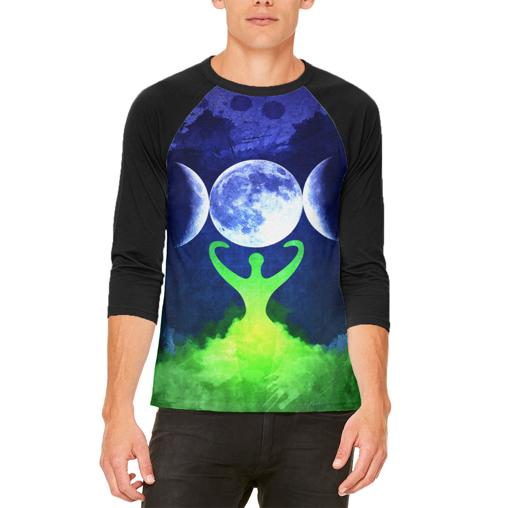 Wiccan Moon Goddess Mother Earth Symbol Mens Raglan T Shirt Men's Raglans Old Glory 2XL White-Black 