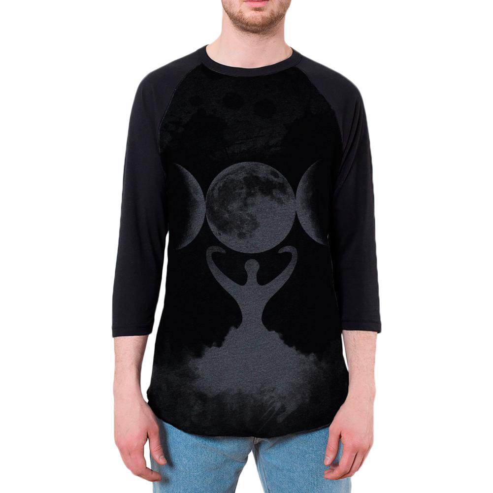 Wiccan Moon Goddess Mother Earth Symbol Mens Raglan T Shirt Men's Raglans Old Glory 2XL Heather Black-Black 