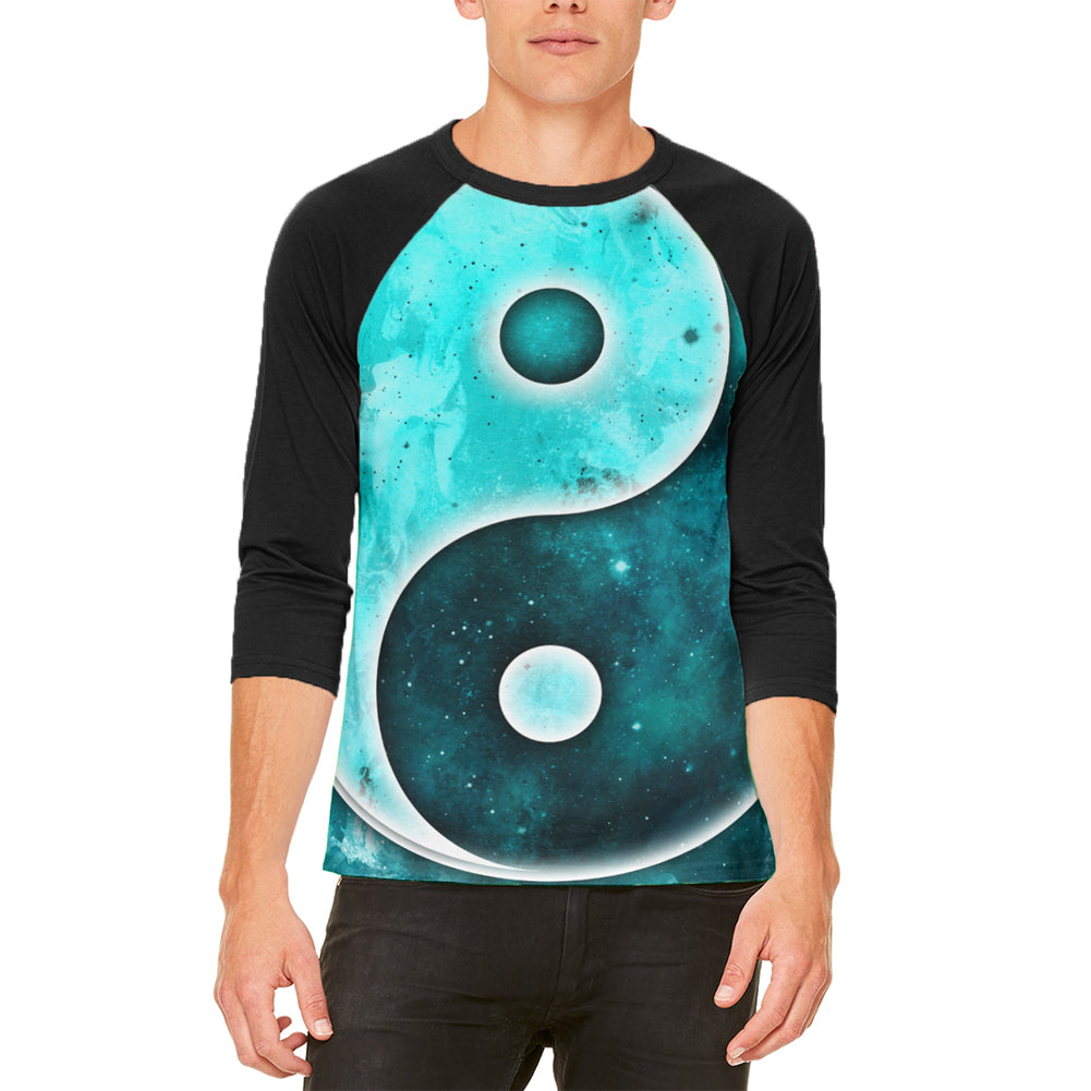 Galaxy Stars Yin Yang Distressed Mens Raglan T Shirt Men's Raglans Old Glory 2XL White-Black 