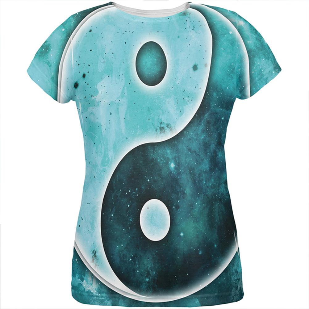 Galaxy Stars Yin Yang Distressed All Over Womens T Shirt Women's T-Shirts Old Glory 2XL Multi 