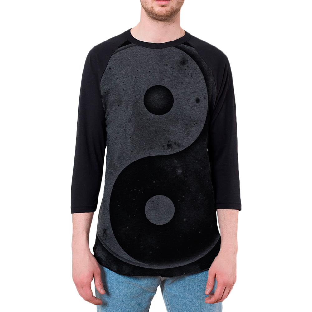 Galaxy Stars Yin Yang Distressed Mens Raglan T Shirt Men's Raglans Old Glory 2XL Heather Black-Black 