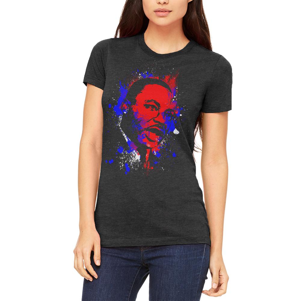 4th of July Patriotic MLK Martin Luther King Silhouette Juniors Soft T Shirt Juniors T-Shirts Old Glory 2XL Heather Black 