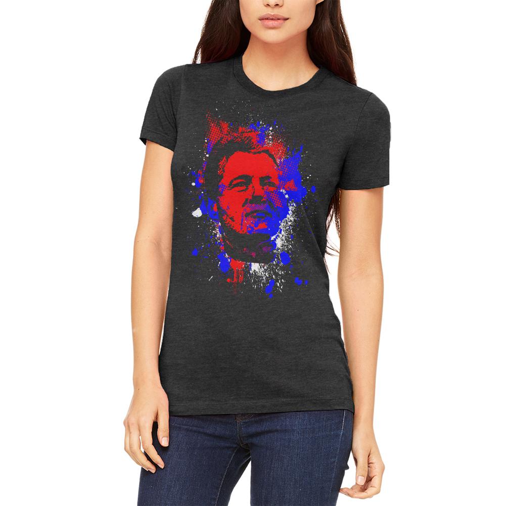 4th of July Patriotic President Clinton Silhouette Juniors Soft T Shirt Juniors T-Shirts Old Glory 2XL Heather Black 