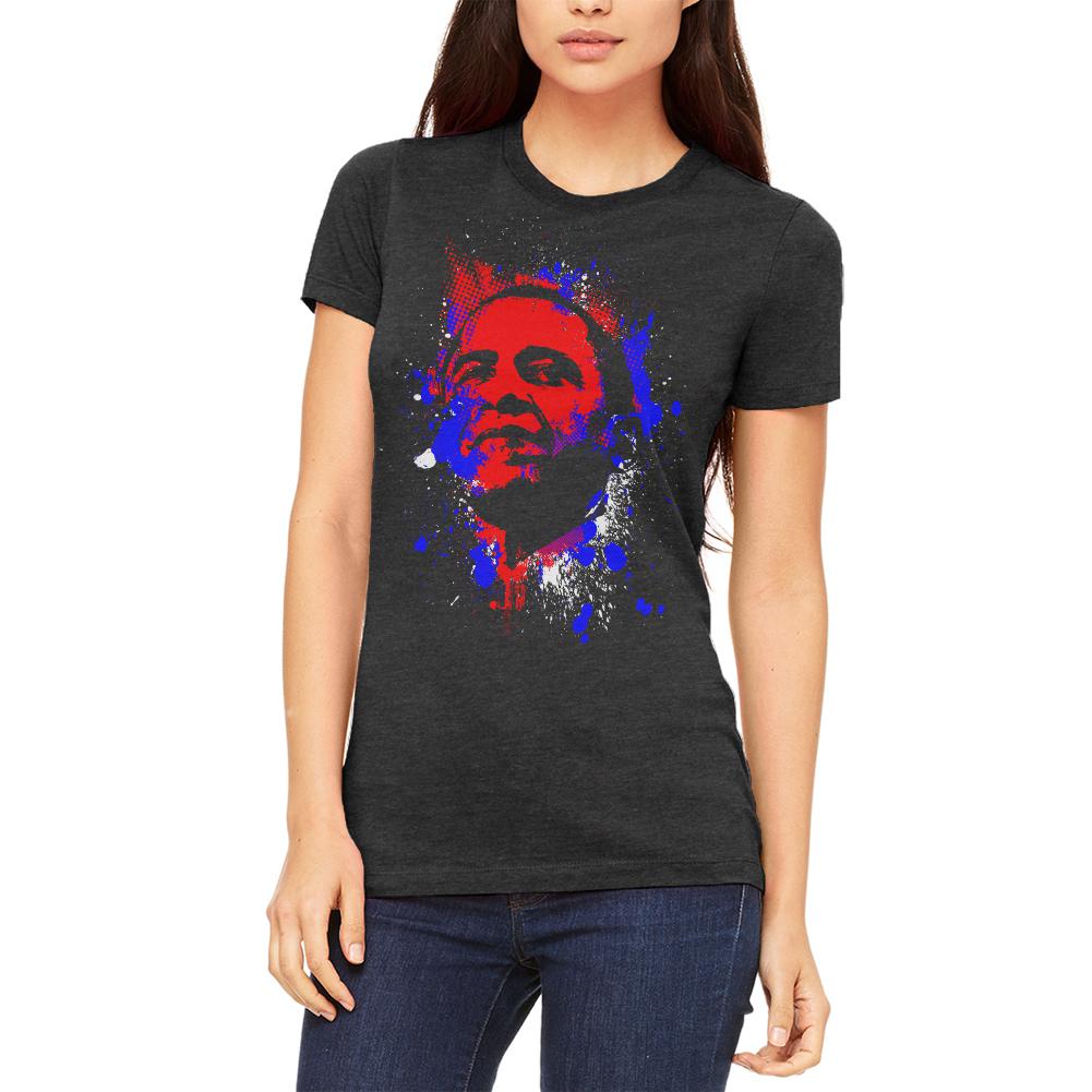 4th of July Patriotic President Obama Silhouette Juniors Soft T Shirt Juniors T-Shirts Old Glory SM Heather Black