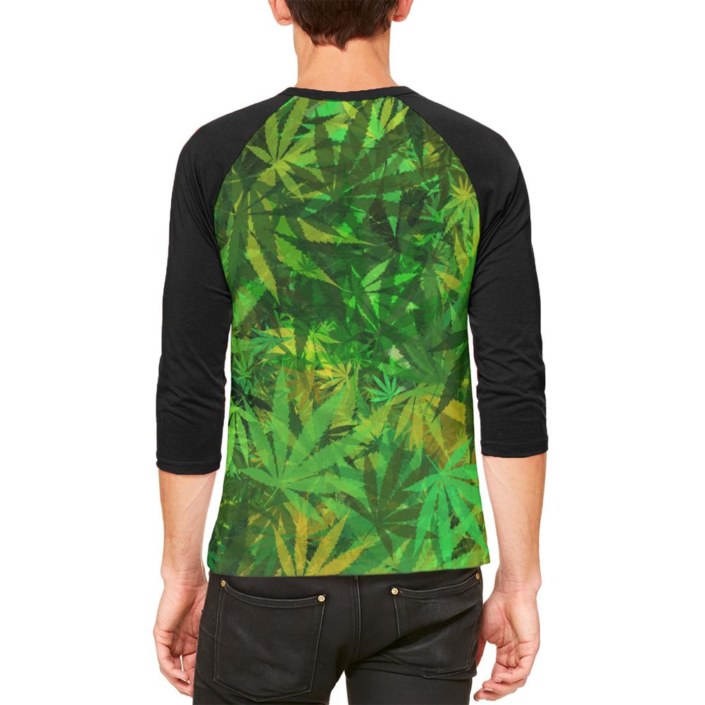 Weed Pot Leaf Camo Mens Raglan T Shirt Men's Raglans Old Glory   