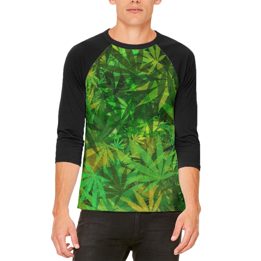 Weed Pot Leaf Camo Mens Raglan T Shirt Men's Raglans Old Glory 2XL White 