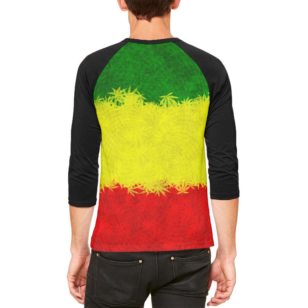 Rasta Pot Leaf One Love Tie Dye Mens Raglan T Shirt Men's Raglans Old Glory   