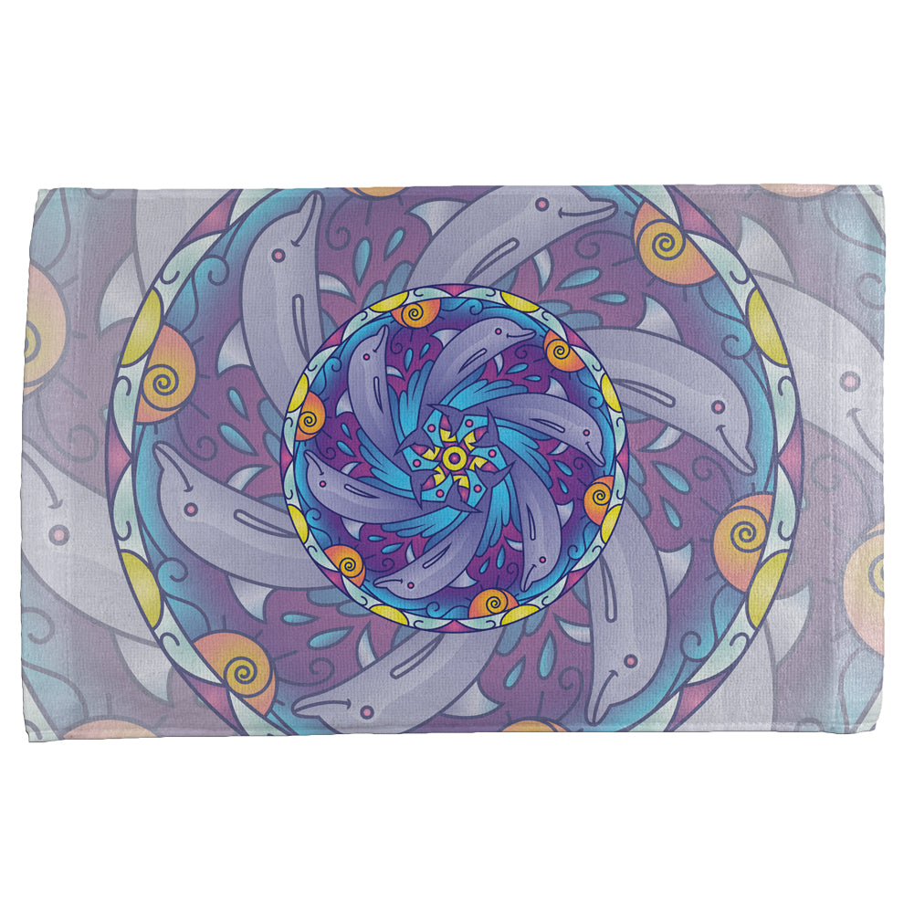 Mandala Trippy Stained Glass Dolphins All Over Hand Towel Hand Towel Old Glory OS Multicolored 