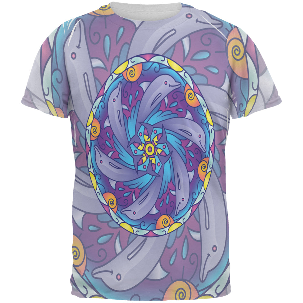 Mandala Trippy Stained Glass Dolphins All Over Mens T Shirt Men's T-Shirts Old Glory 2XL Multicolored 