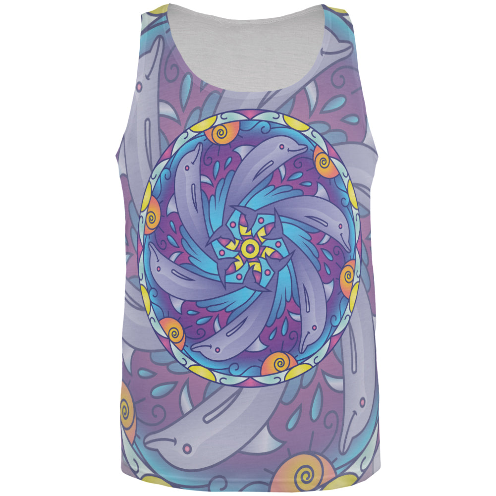 Mandala Trippy Stained Glass Dolphins All Over Mens Tank Top Men's Tank Tops Old Glory 2XL Multicolored 