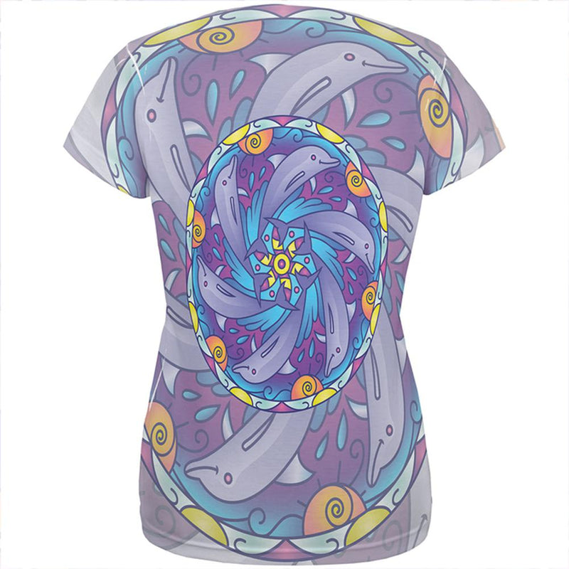 Mandala Trippy Stained Glass Dolphins All Over Womens T Shirt Women's T-Shirts Old Glory   