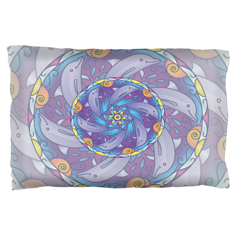 Mandala Trippy Stained Glass Dolphins Pillow Case Pillowcases Old Glory OS Multicolored 