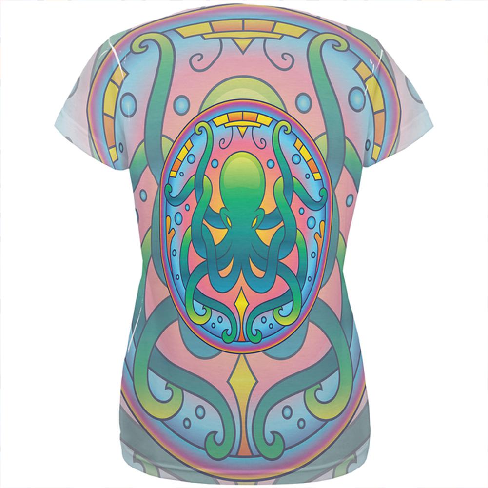 Mandala Trippy Stained Glass Octopus All Over Womens T Shirt Women's T-Shirts Old Glory   