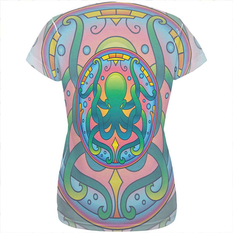 Mandala Trippy Stained Glass Octopus All Over Womens T Shirt Women's T-Shirts Old Glory   