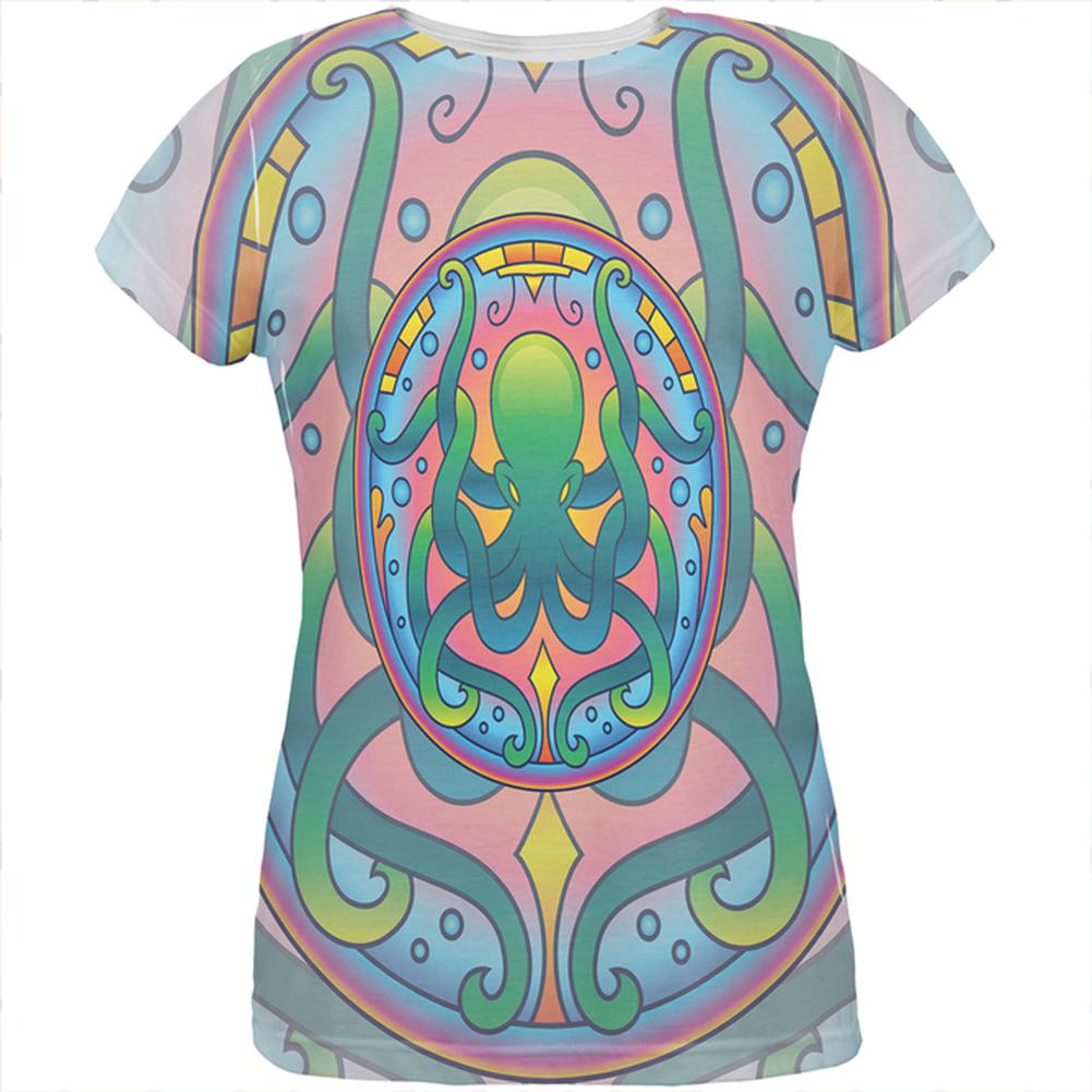 Mandala Trippy Stained Glass Octopus All Over Womens T Shirt Women's T-Shirts Old Glory 2XL Multi 