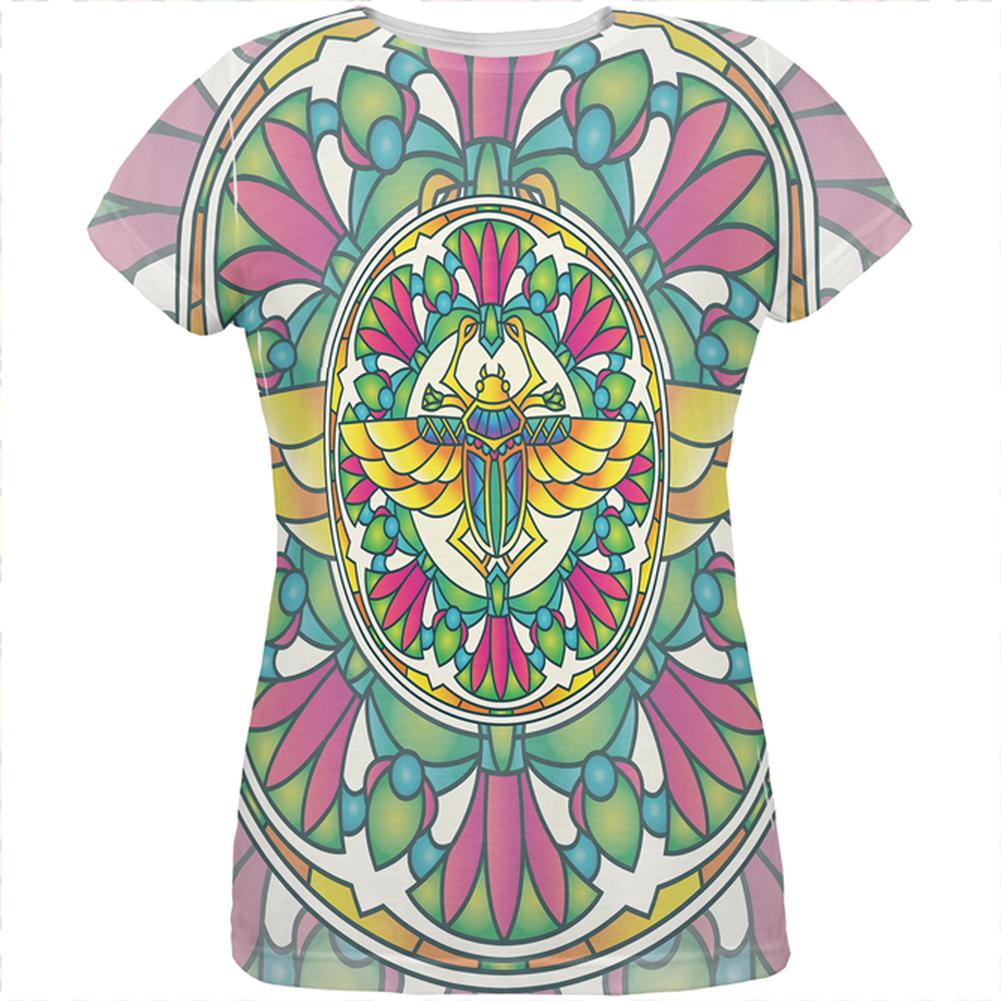 Mandala Trippy Stained Glass Scarab All Over Womens T Shirt Women's T-Shirts Old Glory 2XL Multi 