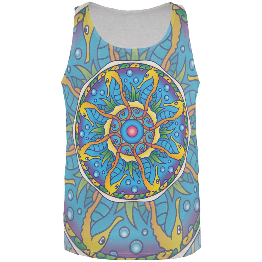 Mandala Trippy Stained Glass Seahorse All Over Mens Tank Top Men's Tank Tops Old Glory XL Multi 