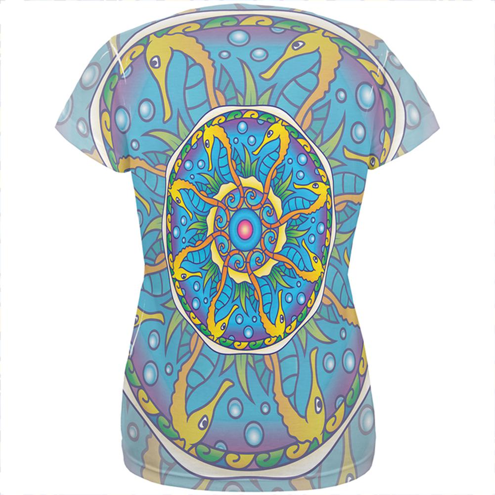 Mandala Trippy Stained Glass Seahorse All Over Womens T Shirt Women's T-Shirts Old Glory   