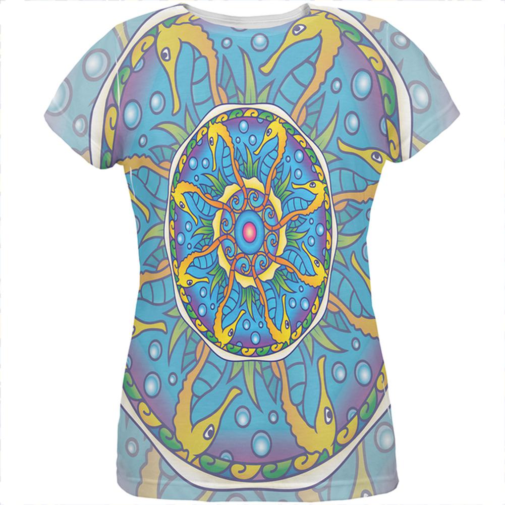 Mandala Trippy Stained Glass Seahorse All Over Womens T Shirt Women's T-Shirts Old Glory 2XL Multi 