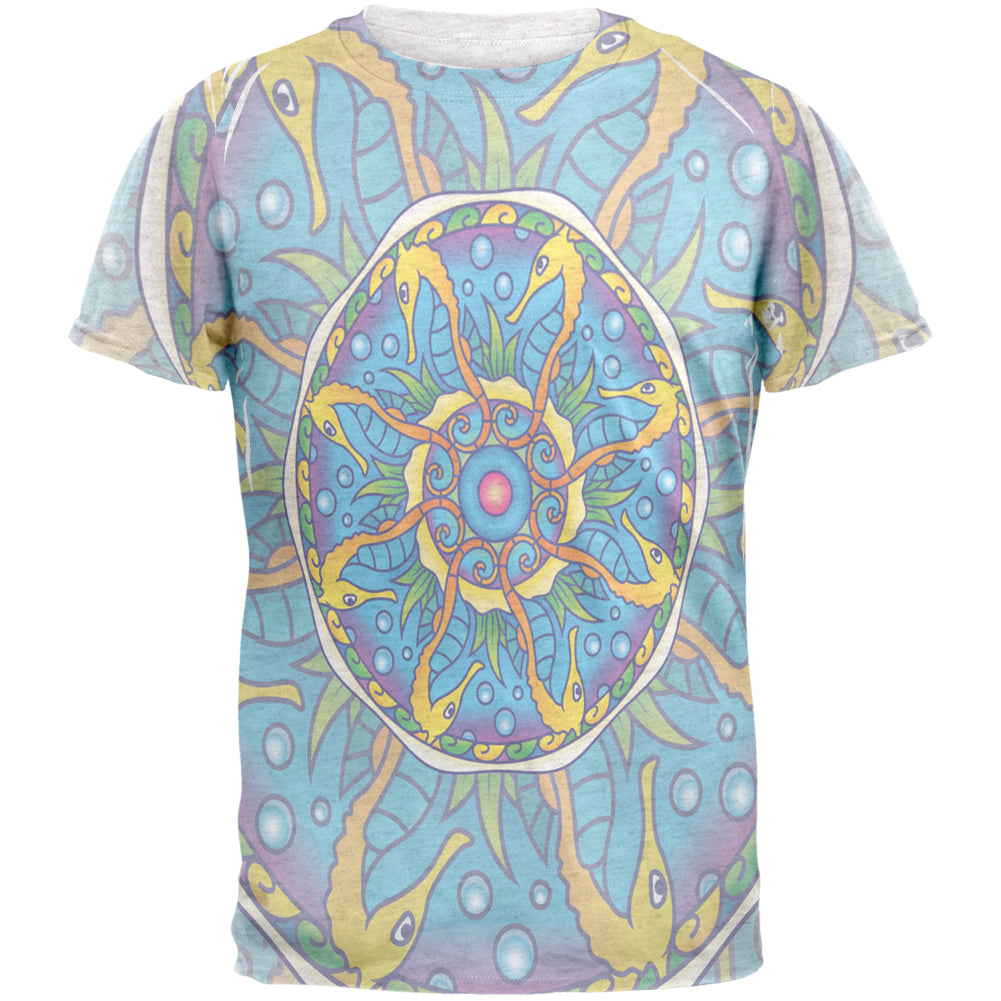 Mandala Trippy Stained Glass Seahorse Mens T Shirt Men's T-Shirts Old Glory 2XL Heather White 