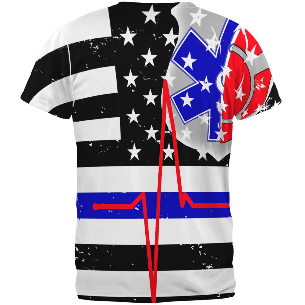 EMS EMT Firefighter Thin Blue Lives Line Flag All Over Mens T Shirt Men's T-Shirts Old Glory   