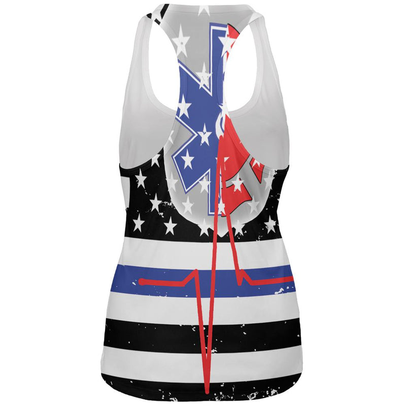 EMS EMT Firefighter Thin Blue Lives Line Flag All Over Womens Work Out Tank Top Women's Tank Tops Old Glory   