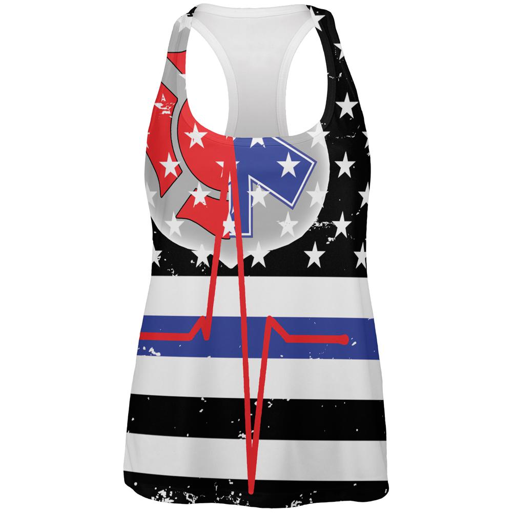 EMS EMT Firefighter Thin Blue Lives Line Flag All Over Womens Work Out Tank Top Women's Tank Tops Old Glory 2XL Multi 