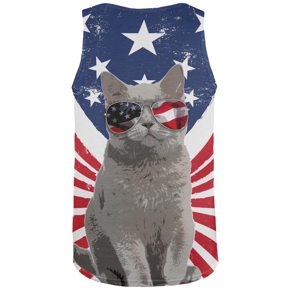 4th Of July Meowica America Patriot Cat All Over Mens Tank Top Men's Tank Tops Old Glory   