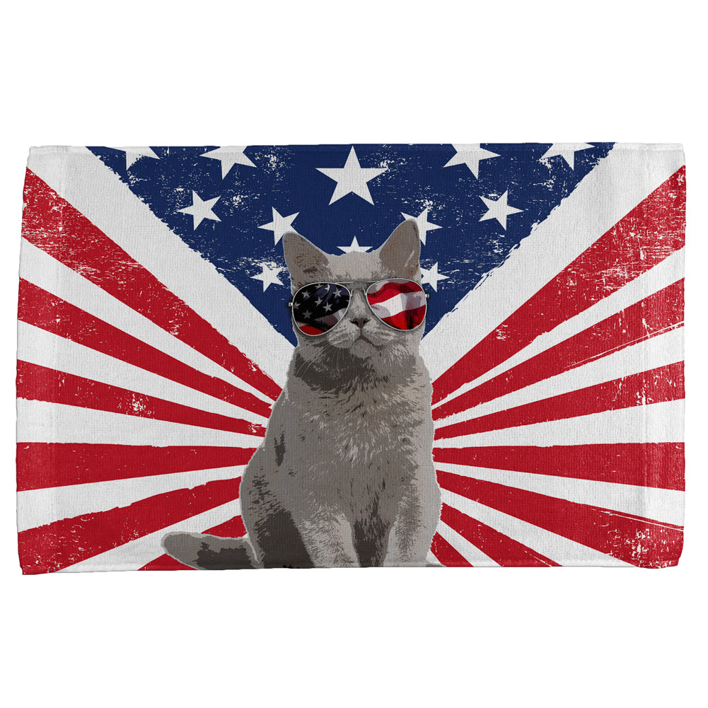 4th Of July Meowica America Patriot Cat All Over Sport Towel Sports Towels 4th of July OS Multicolor 