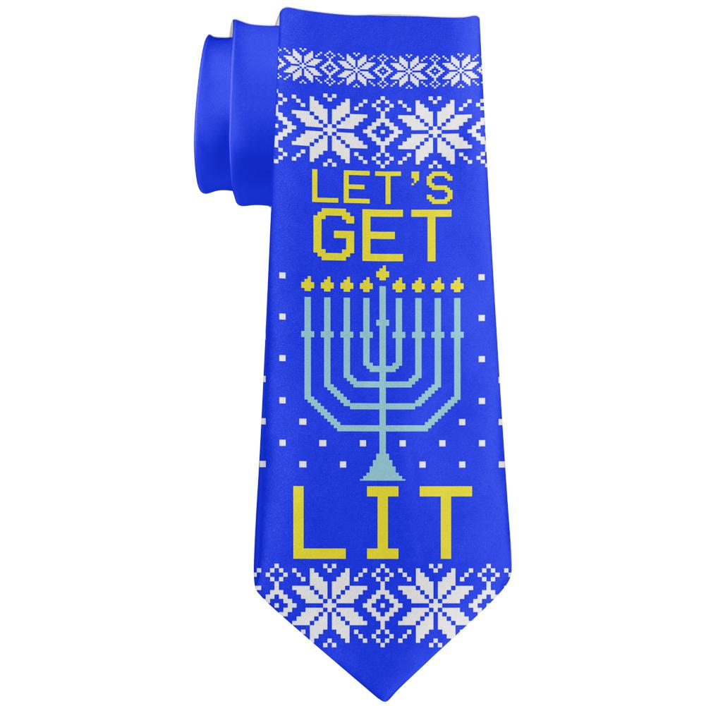 Menorah Get Lit Ugly Hanukkah Sweater All Over Neck Tie Ties Old Glory OS Multi 