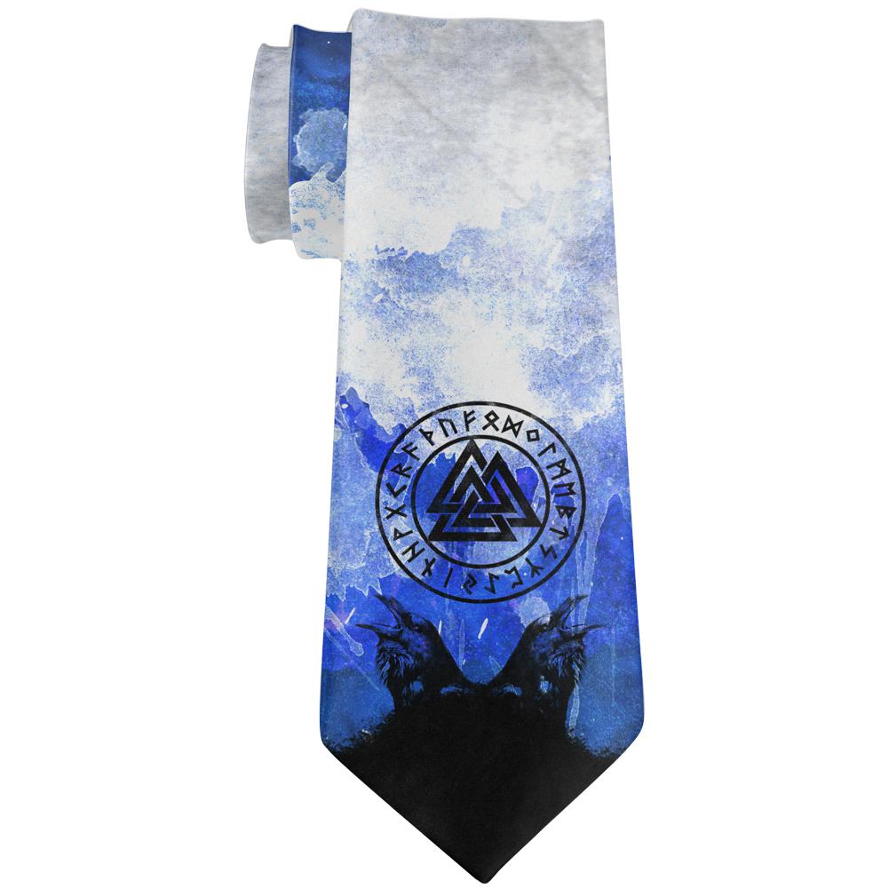 Huginn and Muninn Odin's Ravens Blue Splatter All Over Neck Tie Ties Old Glory OS Multi 