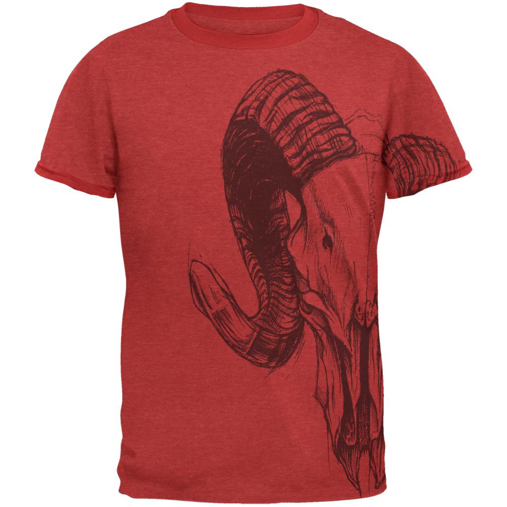 Ram Skull Mens Ringer T Shirt Men's T-Shirts Old Glory 2XL Red 