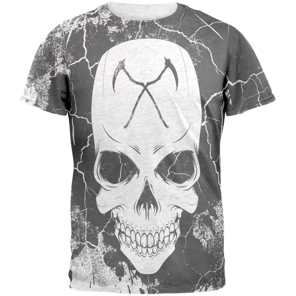 Grim Reaper Skull Distressed Mens T Shirt Men's T-Shirts Old Glory 2XL White 