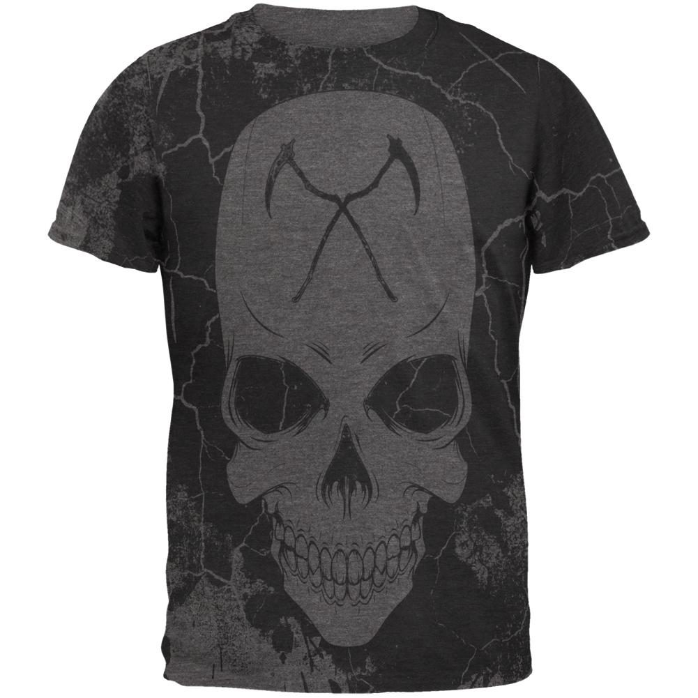 Grim Reaper Skull Distressed Mens Soft T Shirt Men's T-Shirts Old Glory 2XL Grey 