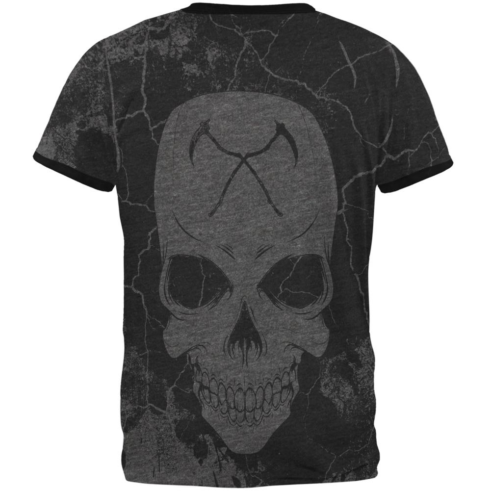 Grim Reaper Skull Distressed Mens Ringer T Shirt Men's T-Shirts Old Glory   