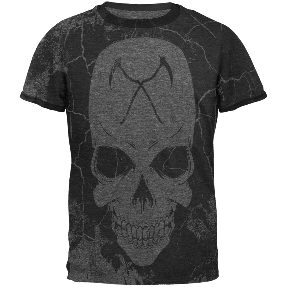 Grim Reaper Skull Distressed Mens Ringer T Shirt Men's T-Shirts Old Glory XL Dark Heather 