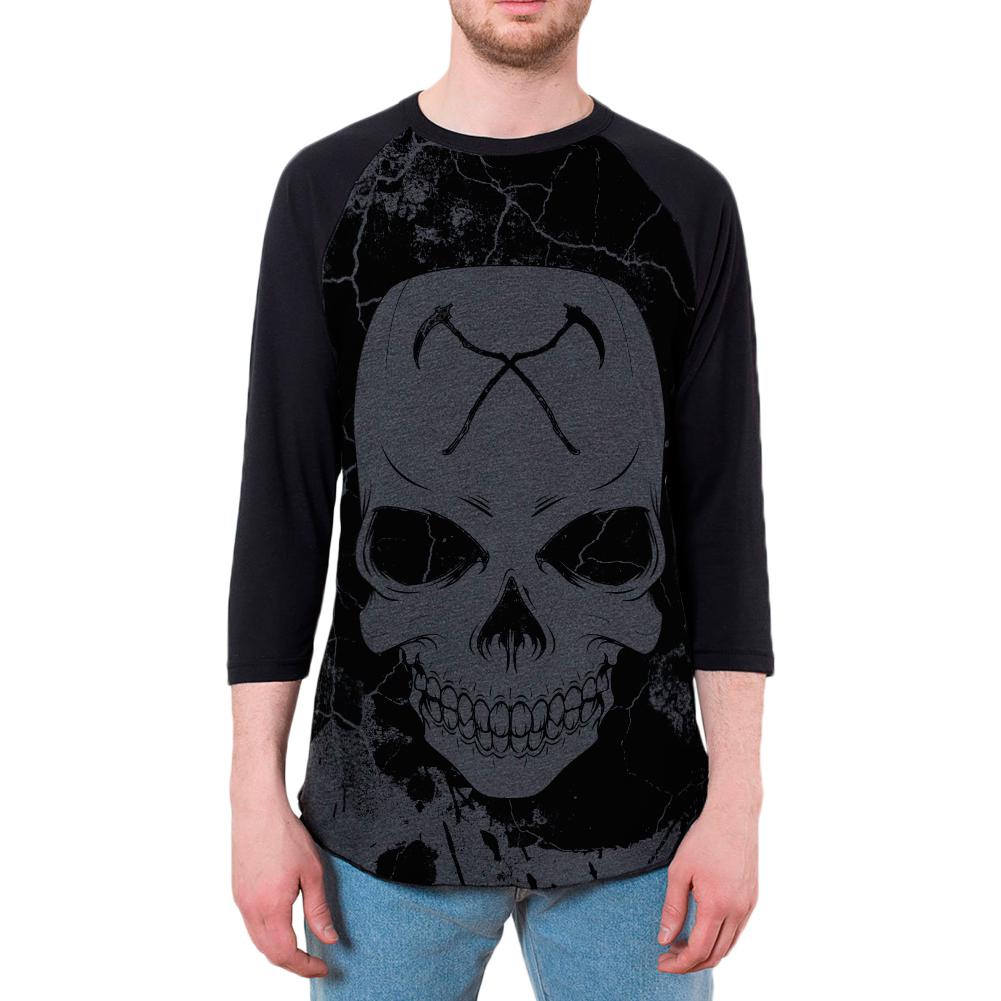 Grim Reaper Skull Distressed Mens Raglan T Shirt Men's T-Shirts Old Glory 2XL Black 