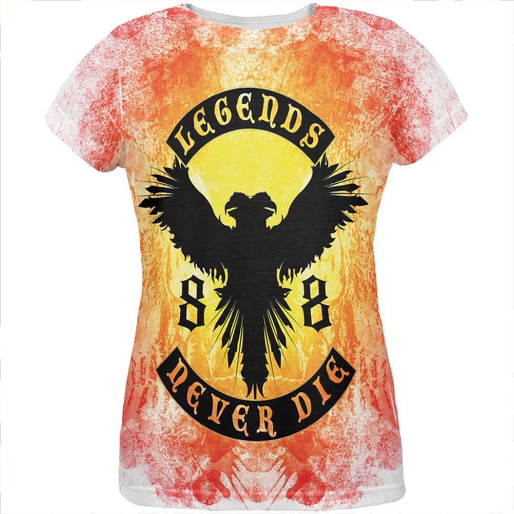 Legends Never Die Phoenix Fire Birthday All Over Womens T Shirt Women's T-Shirts Old Glory LG Multi 