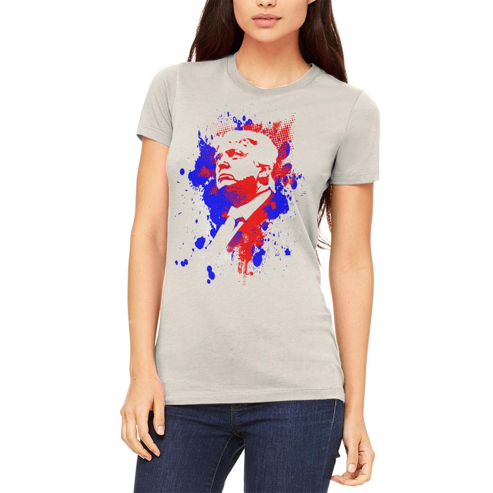 4th of July Patriotic President Trump Silhouette Juniors Soft T Shirt Juniors T-Shirts Old Glory LG Cream 