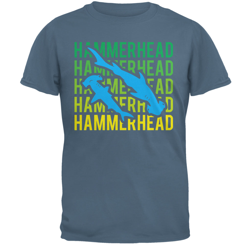 Hammerhead Shark Stacked Repeat Mens T Shirt Men's T-Shirts Old Glory 2XL Indigo Blue 