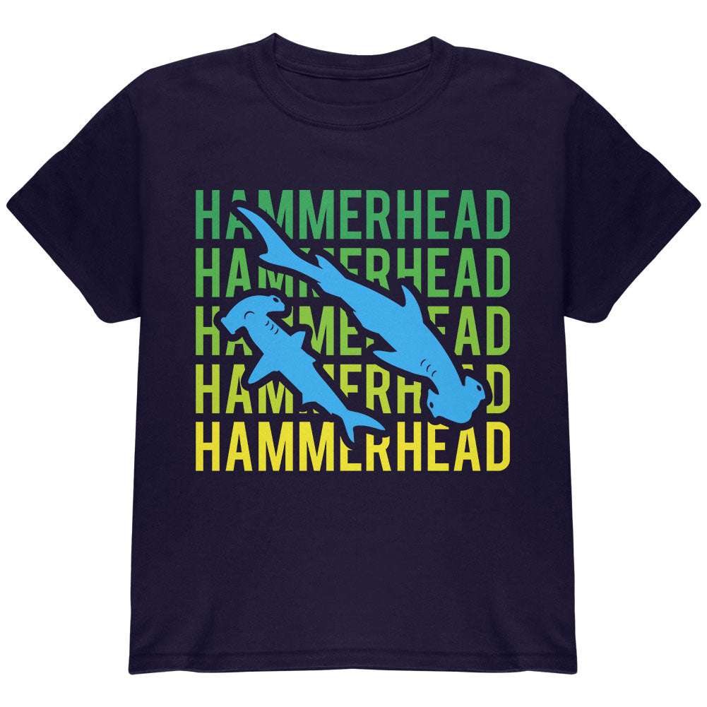 Hammerhead Shark Stacked Repeat Youth T Shirt Youth T-Shirts Old Glory YLG Navy 