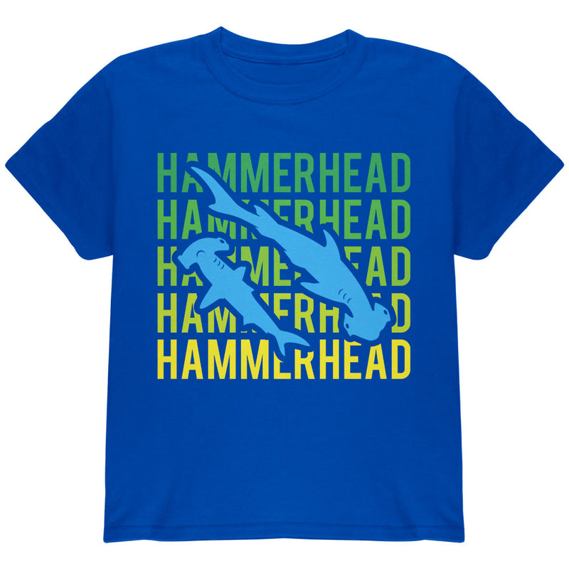 Hammerhead Shark Stacked Repeat Youth T Shirt Youth T-Shirts Old Glory YLG Royal 