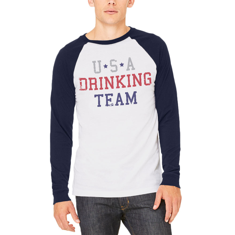 4th of July USA Drinking Team Mens Long Sleeve Raglan T Shirt Men's Long Sleeves 4th of July   