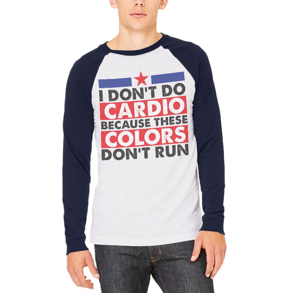 4th of July I Don't Do Cardio Mens Long Sleeve Raglan T Shirt Men's Raglans Old Glory 2XL White-Navy 